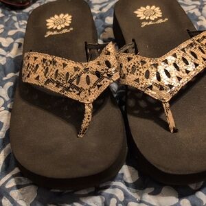 Yellow Box Black and Tan Sandals with Woven Straps